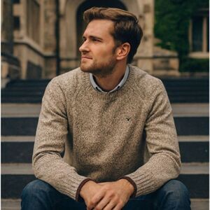 American Eagle Ragg Wool Sweater Mens Sz M Oatmeal Marl Knit Crewneck Ivy League